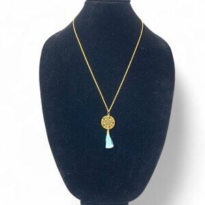 Vintage Repurposed Necklace Gold Tone Chain With Boho Tassel Pendant 23"